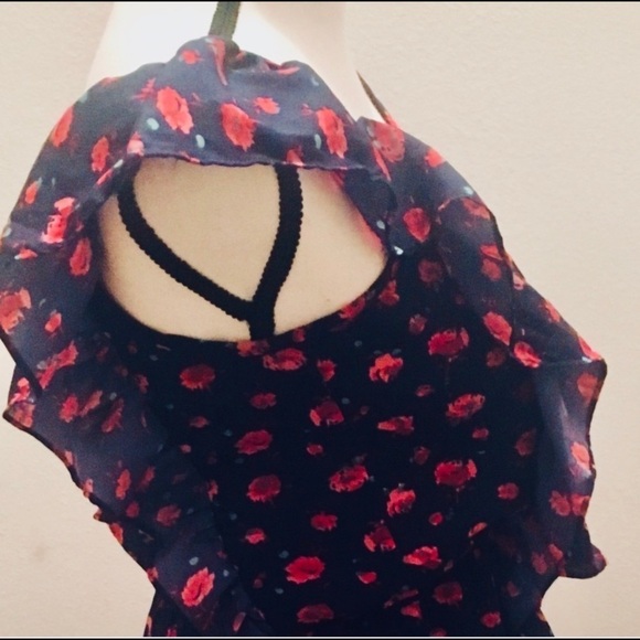 Deb Navy Blue Ruffle Dress with Red and Pink Flowers - Picture 5 of 10